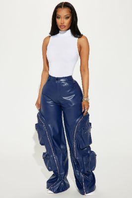 Barely Holdin' On Faux Leather Pant - Navy sold by Fashion Nova