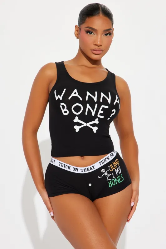 Wanna Bone Halloween PJ Set - Black sold by Fashion Nova