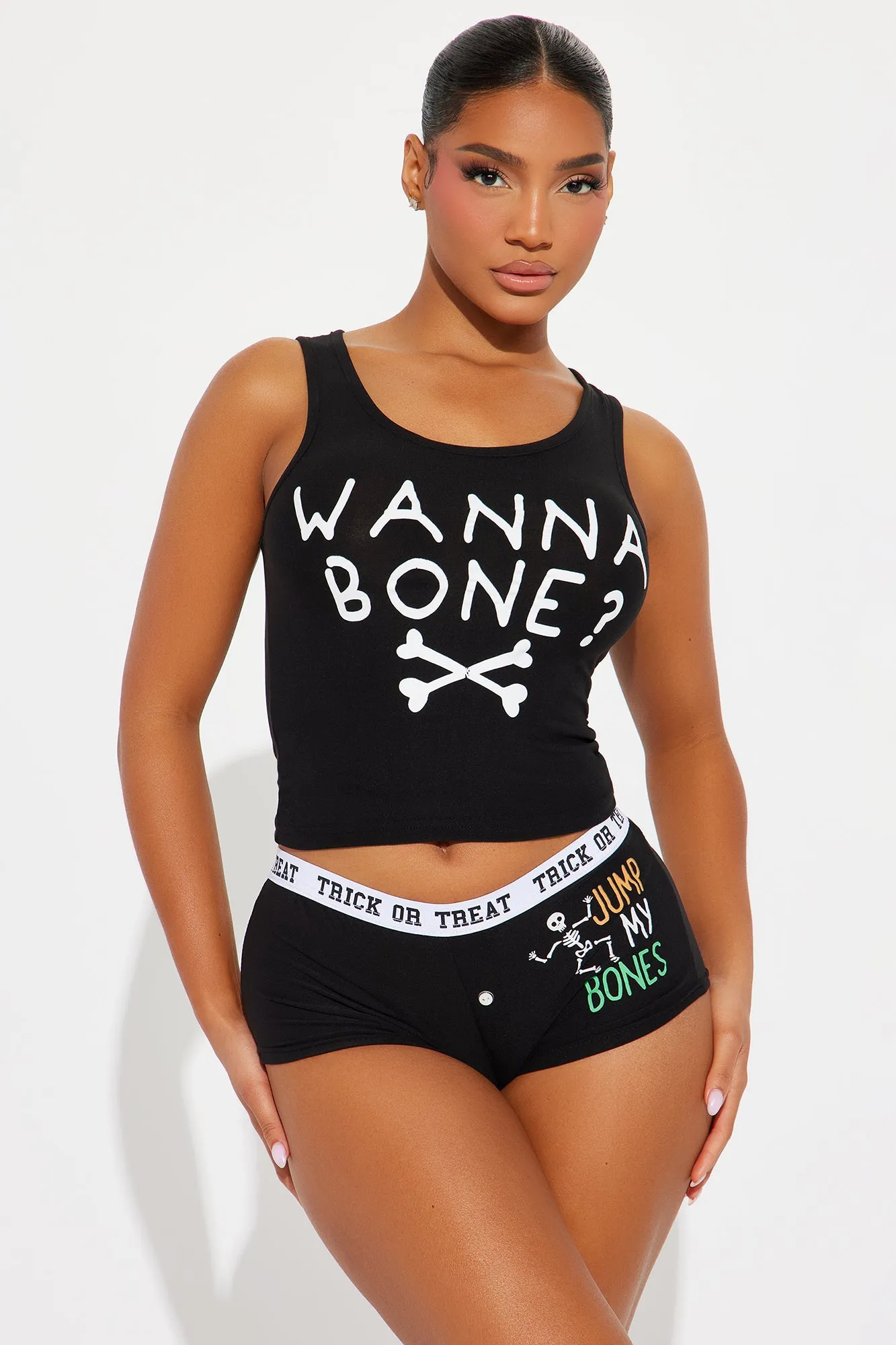 Wanna Bone Halloween PJ Set - Black sold by Fashion Nova