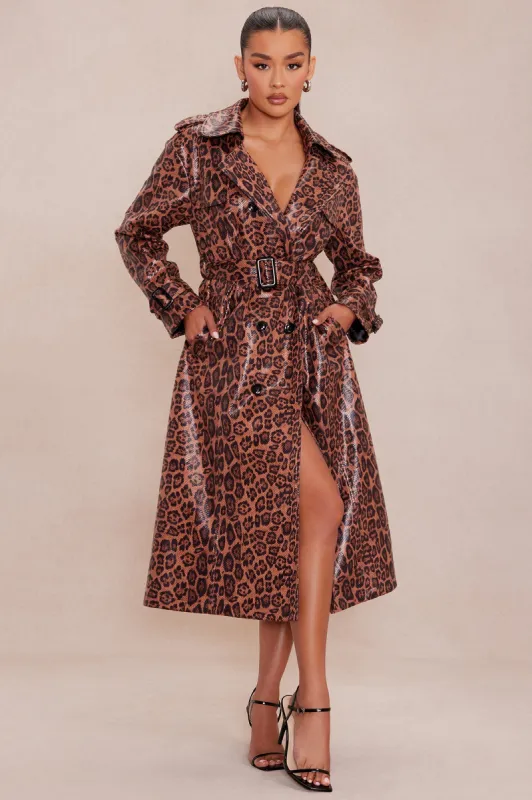 Denise Leopard Trench Coat - Leopard sold by Fashion Nova