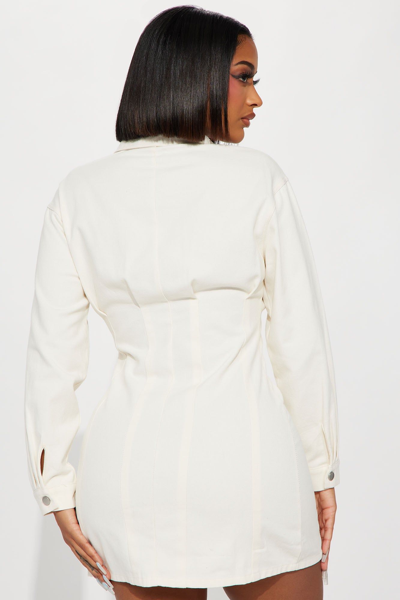 Joanna Button Up Mini Dress - Cream sold by Fashion Nova product image thumbnail 3