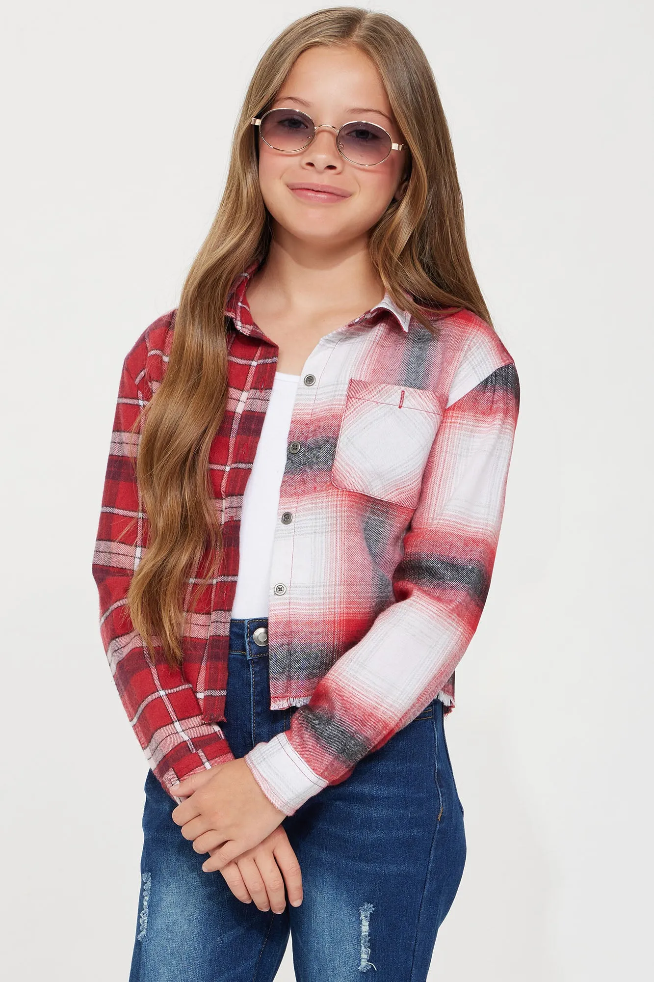 Mini Drop Shoulder Flannel Shirt - Red/Black sold by Fashion Nova