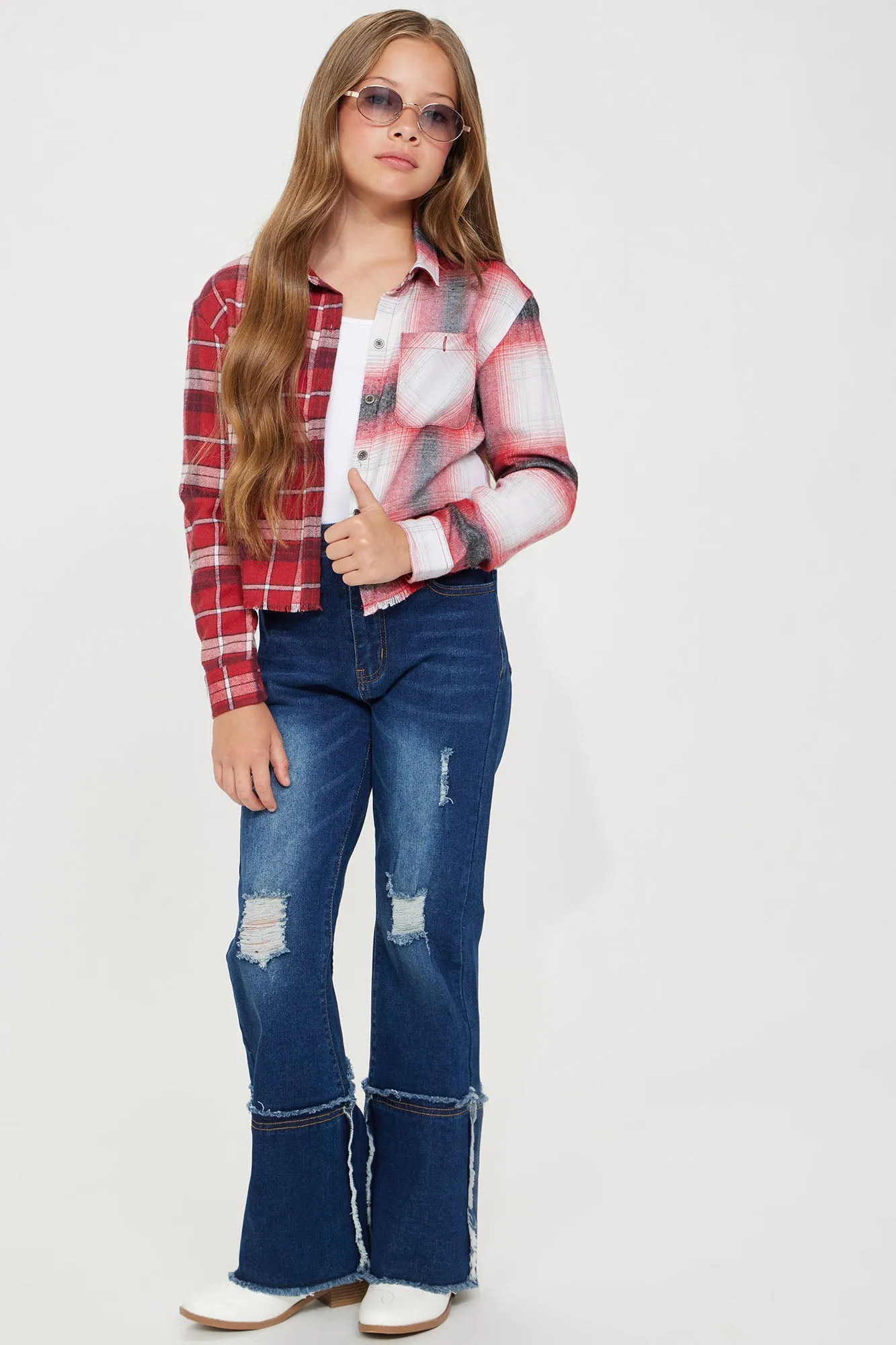 Mini Drop Shoulder Flannel Shirt - Red/Black sold by Fashion Nova product image thumbnail 3