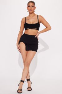 Open Arms Slit Mini Skirt - Black sold by Fashion Nova