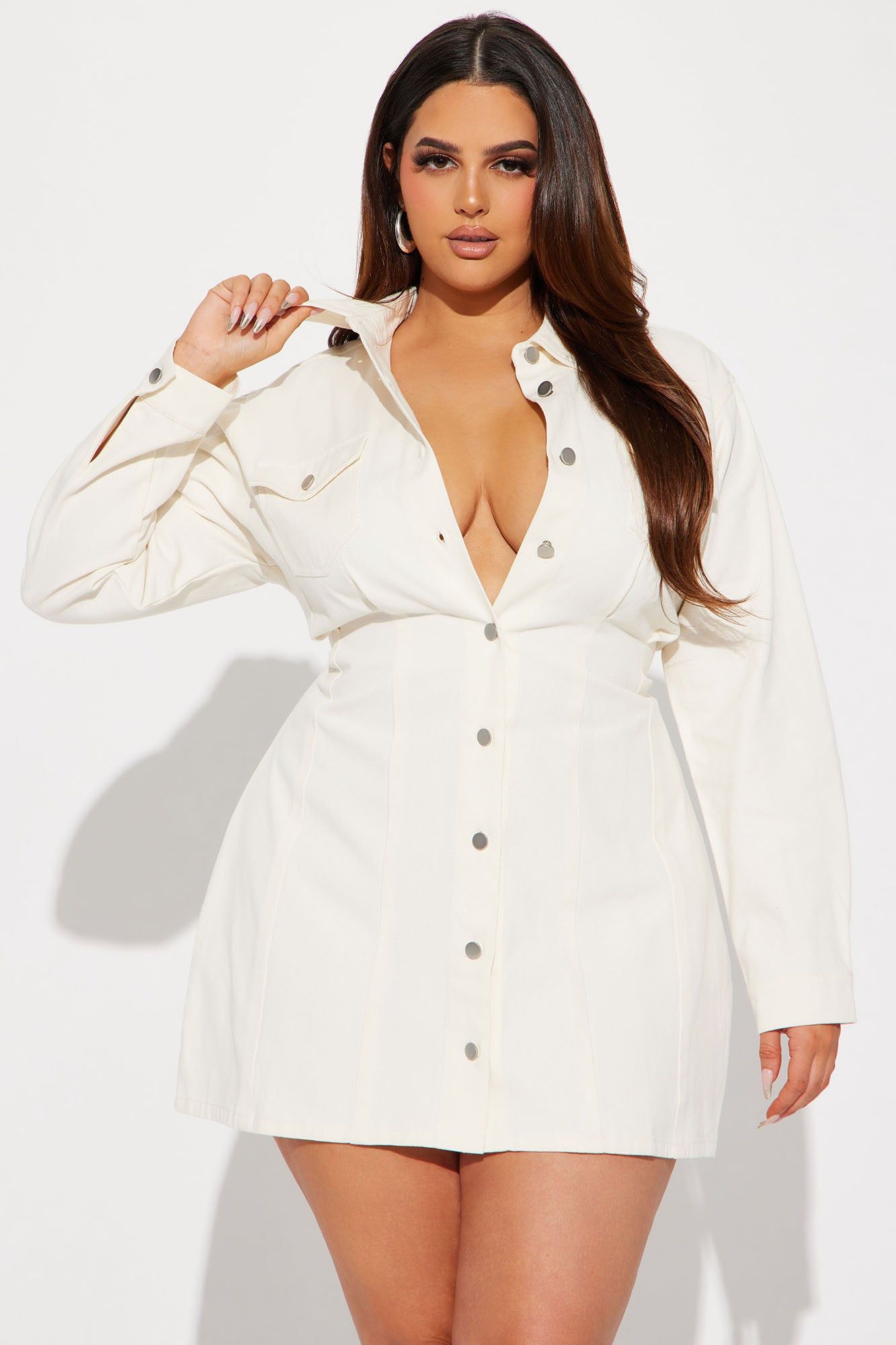 Joanna Button Up Mini Dress - Cream sold by Fashion Nova product image thumbnail 4