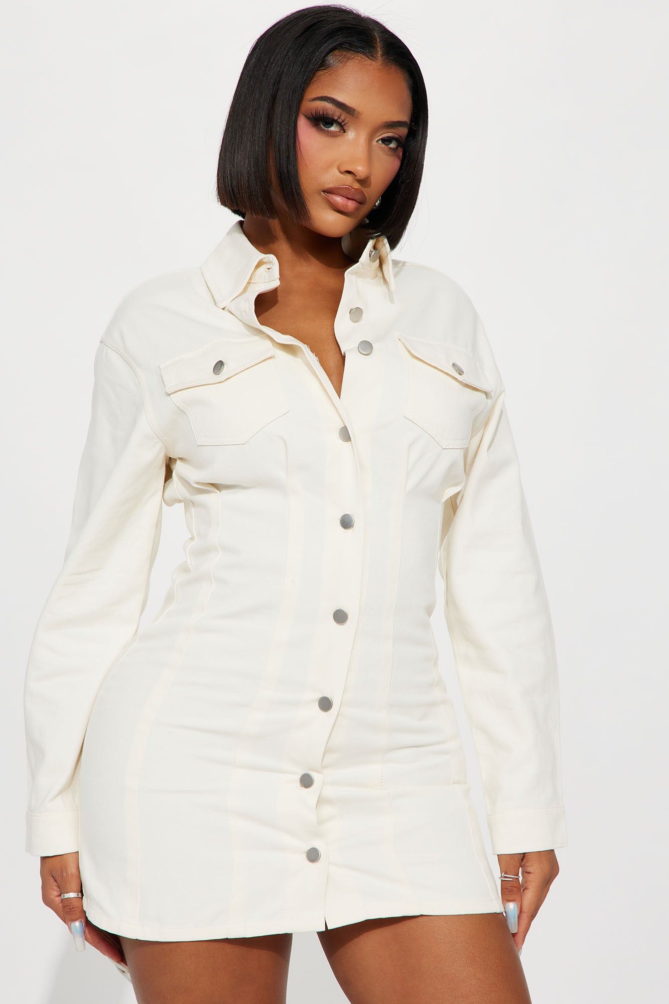 Joanna Button Up Mini Dress - Cream sold by Fashion Nova