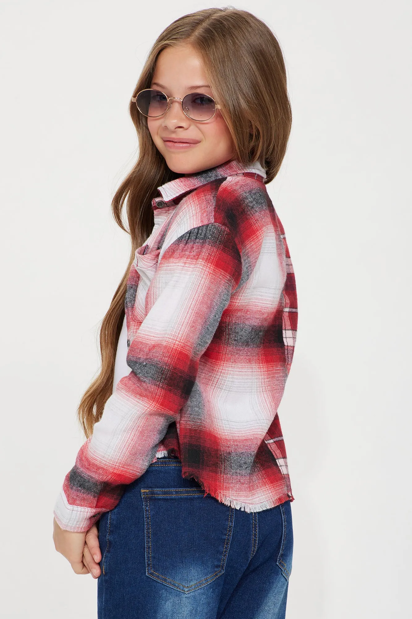 Mini Drop Shoulder Flannel Shirt - Red/Black sold by Fashion Nova product image thumbnail 4