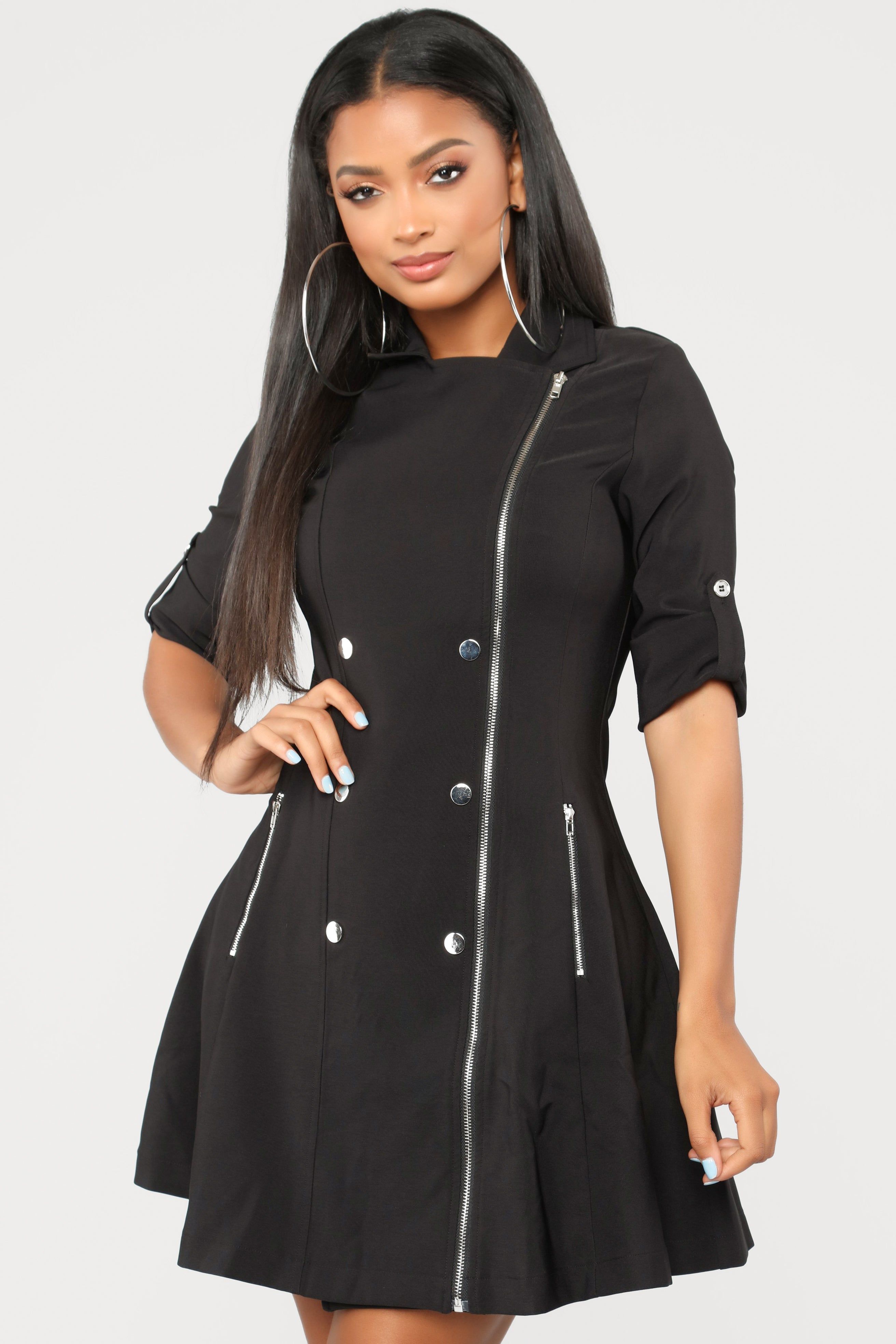 Kimberly Moto Dress - Black sold by Fashion Nova