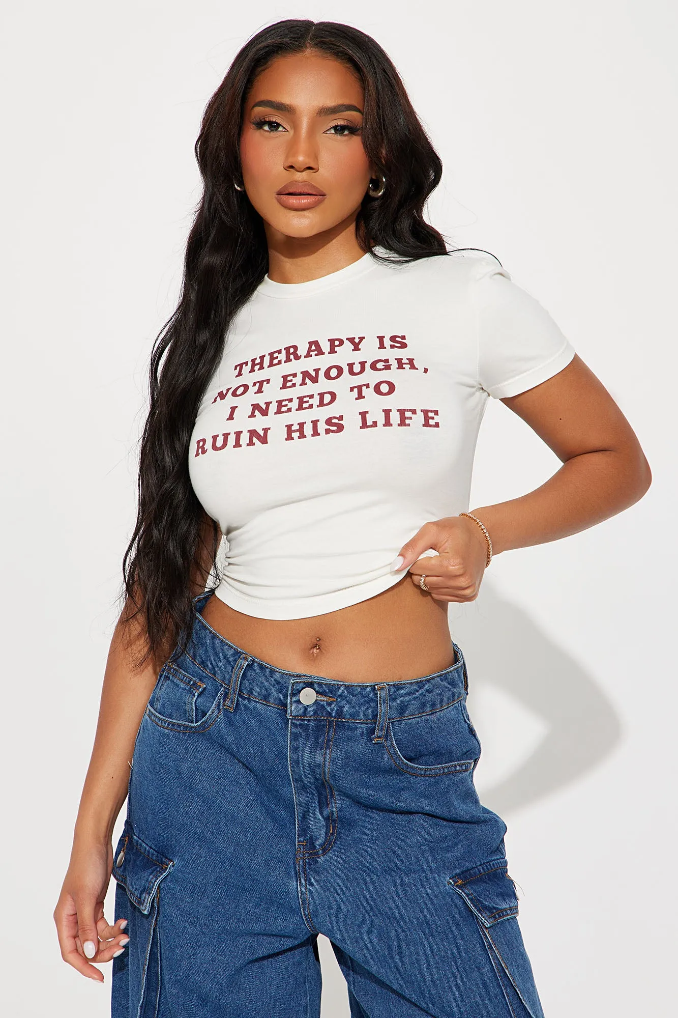 Ruin His Life Crew Neck Tee - Ivory sold by Fashion Nova