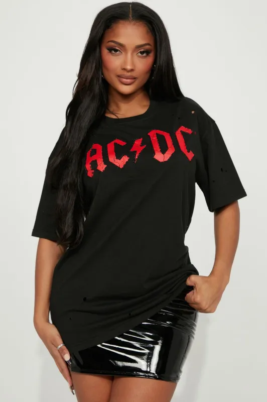 ACDC Beaded and Distressed T-Shirt - Charcoal sold by Fashion Nova