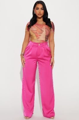 Ibiza Satin Wide Leg Pant - Fuchsia sold by Fashion Nova