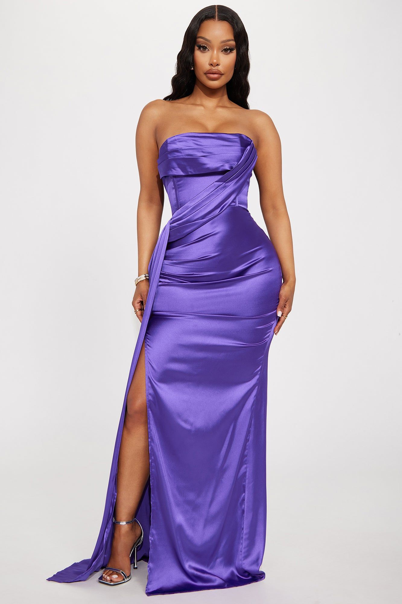 Janelle Satin Gown - Purple sold by Fashion Nova