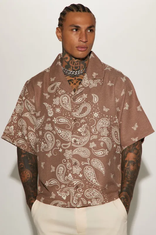 Paisley Bound Button Up Shirt - Taupe/combo sold by Fashion Nova
