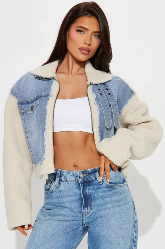 Danika Sherpa Denim Jacket - Medium Wash sold by Fashion Nova