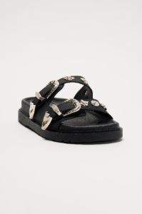 Talk About That Buckle Flat Sandals - Black sold by Fashion Nova