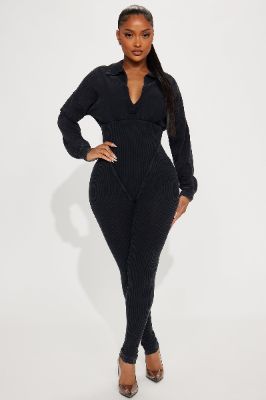 In Transit Ribbed Jumpsuit - Charcoal sold by Fashion Nova