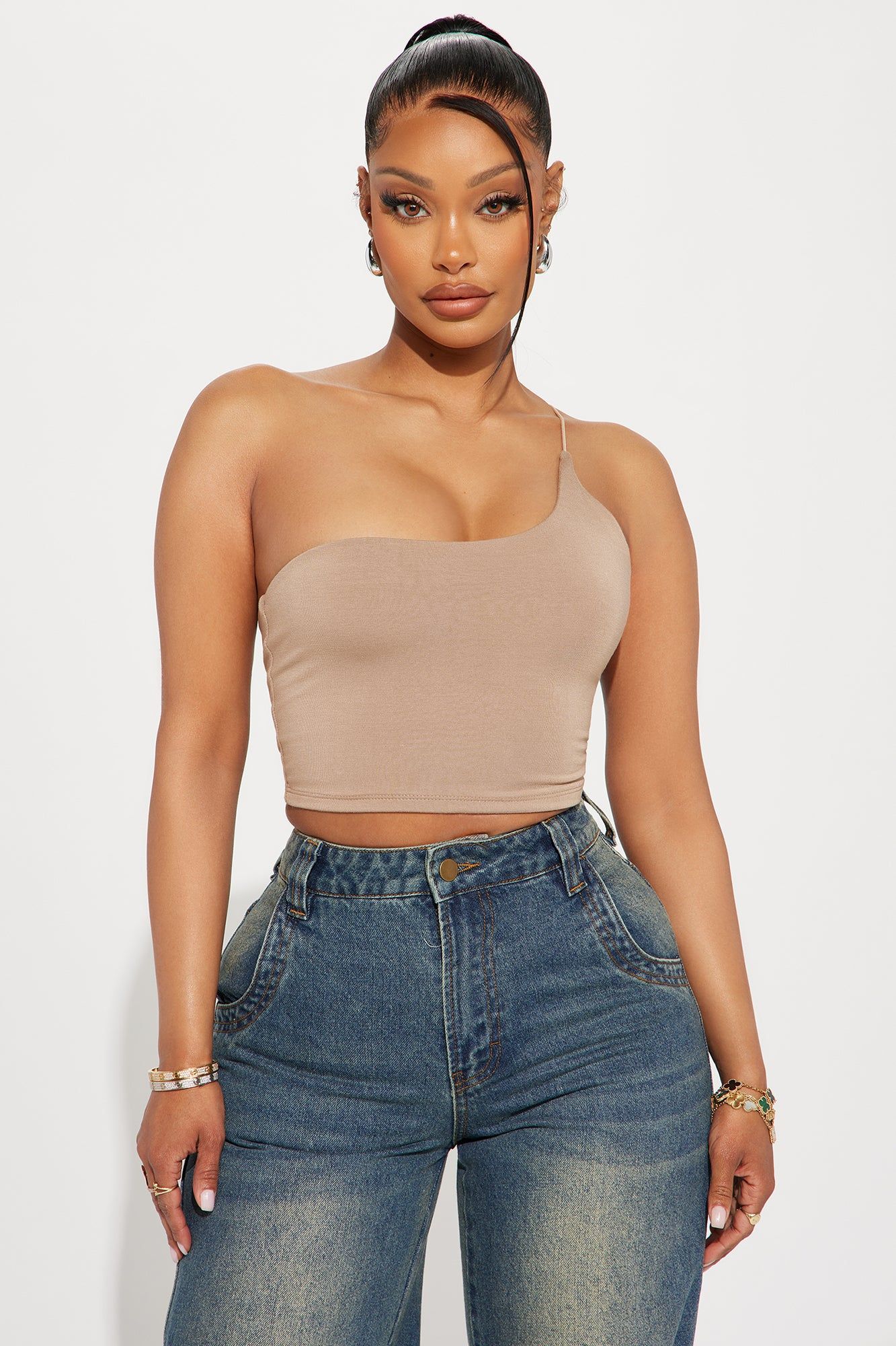 Selena One Shoulder Crop Top - Nude sold by Fashion Nova product image thumbnail 3