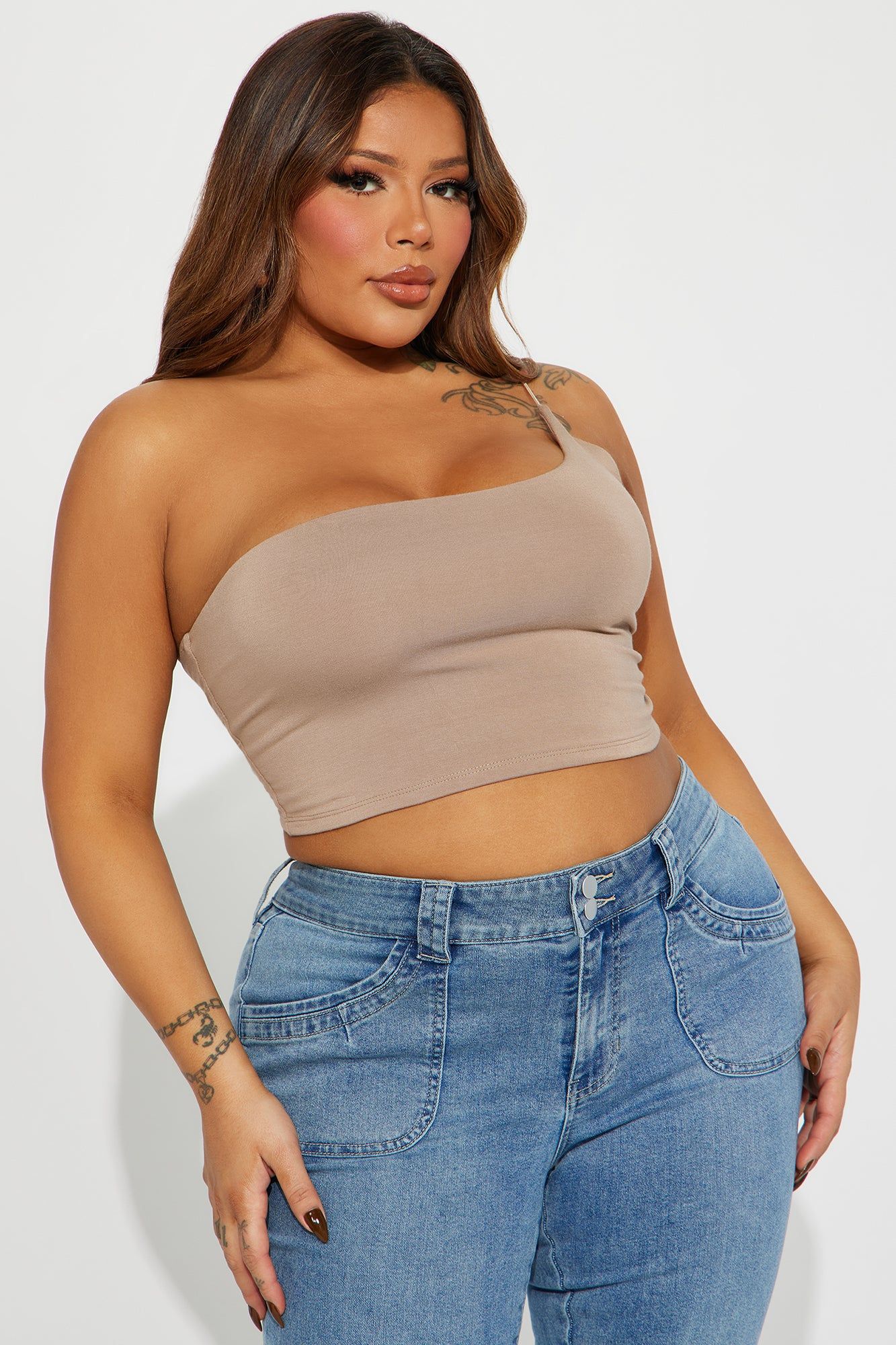 Selena One Shoulder Crop Top - Nude sold by Fashion Nova product image thumbnail 4