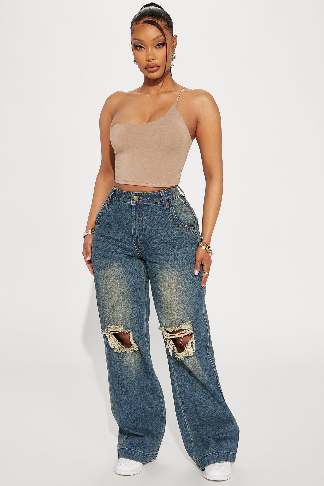 Selena One Shoulder Crop Top - Nude sold by Fashion Nova