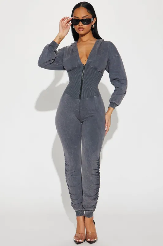 Invite Me Over Jumpsuit - Charcoal sold by Fashion Nova