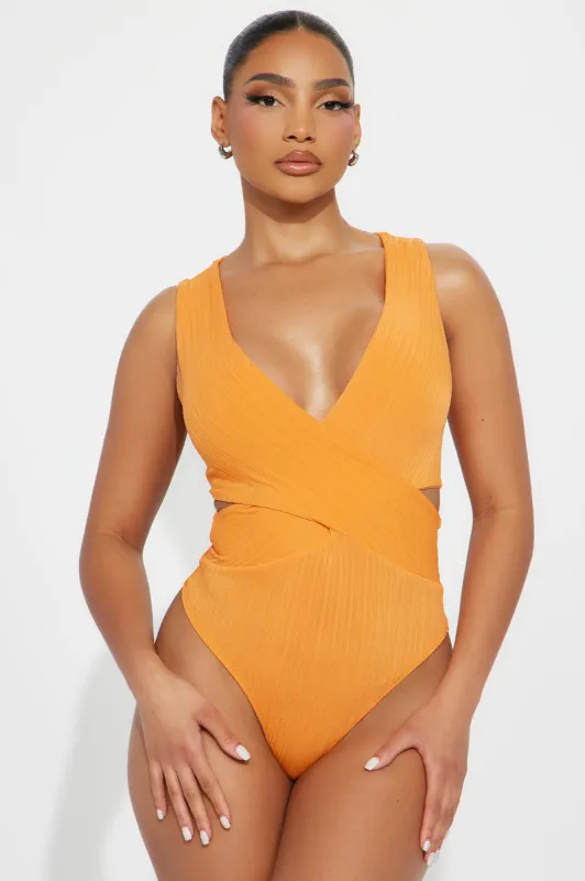 Going Places Textured Bodysuit - Orange sold by Fashion Nova