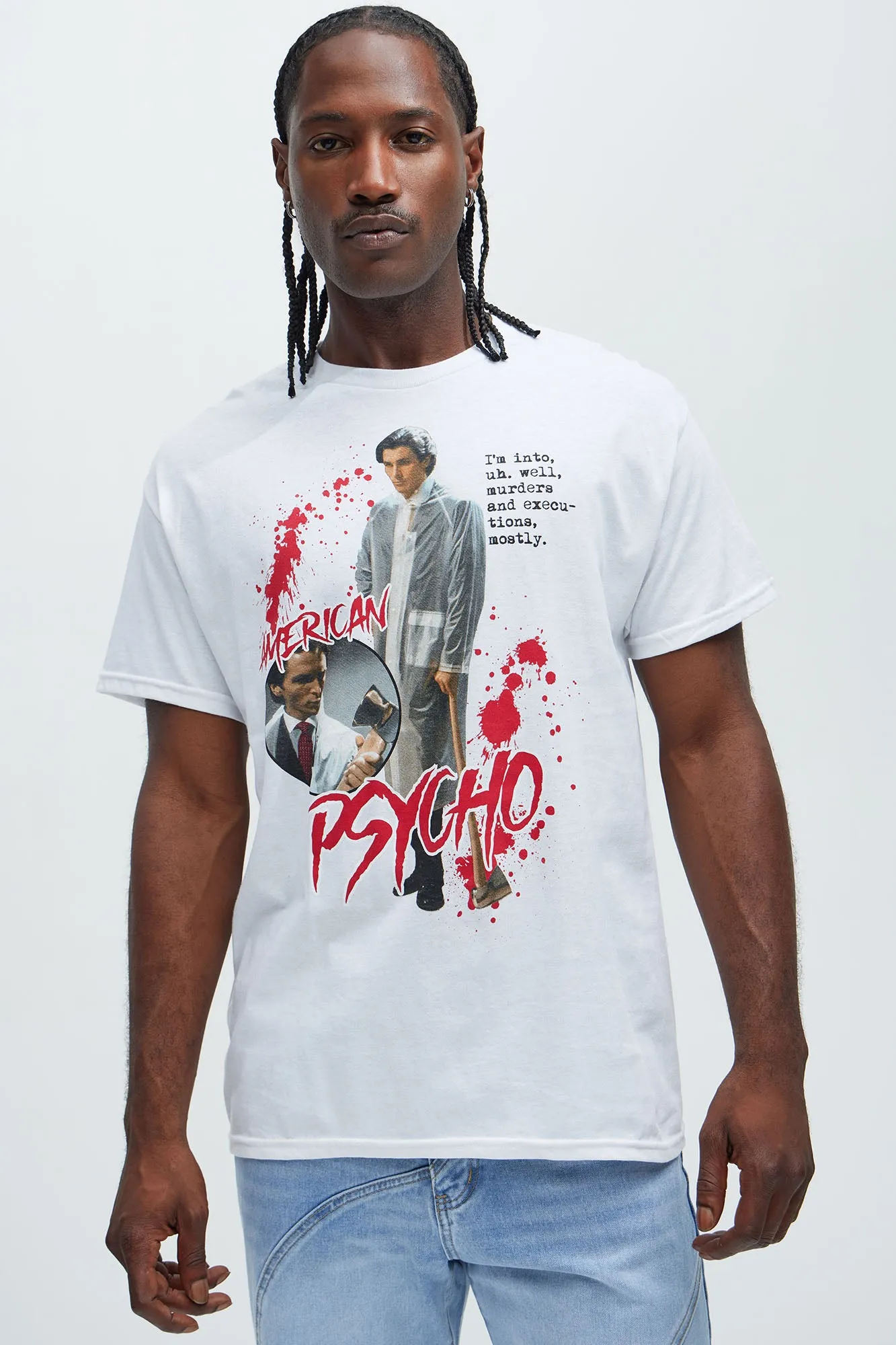 American Psycho Splatter Short Sleeve Tee - White sold by Fashion Nova