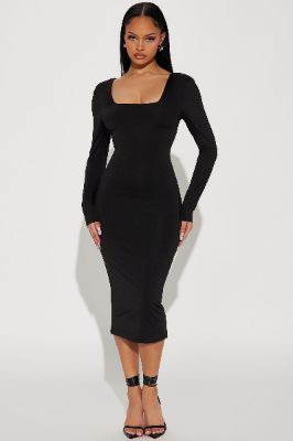 Jessica Doubled Lined Midi Dress - Black sold by Fashion Nova