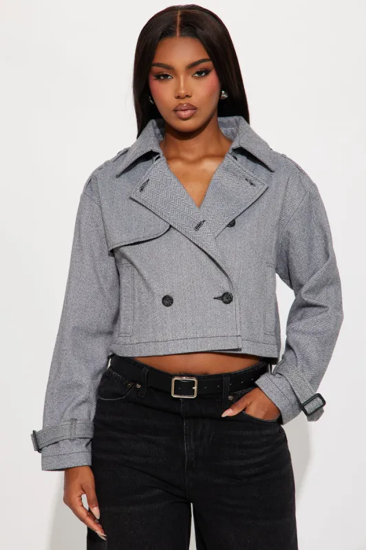 Preppy Chic Plaid Cropped Trench Coat - Black made by Fashion Nova