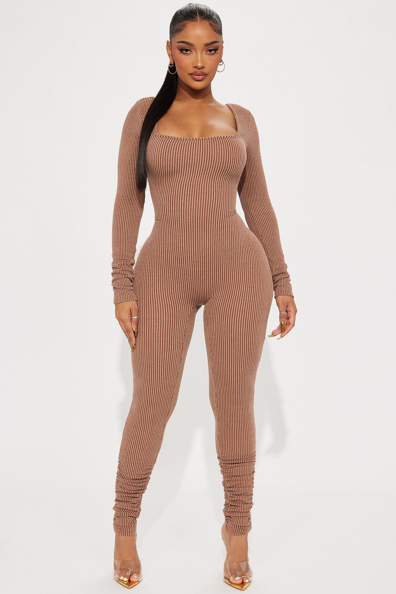 All That Cool Ribbed Jumpsuit - Chocolate sold by Fashion Nova