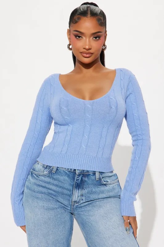 Silver Lake Cable Knit Sweater - Blue sold by Fashion Nova