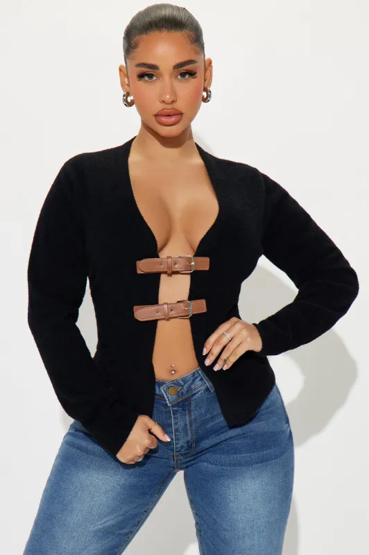 Danielle Belted Cardigan - Black/combo sold by Fashion Nova