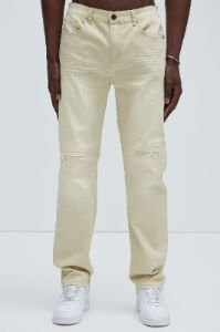 Walk Through Ripped Straight Pants - Khaki sold by Fashion Nova