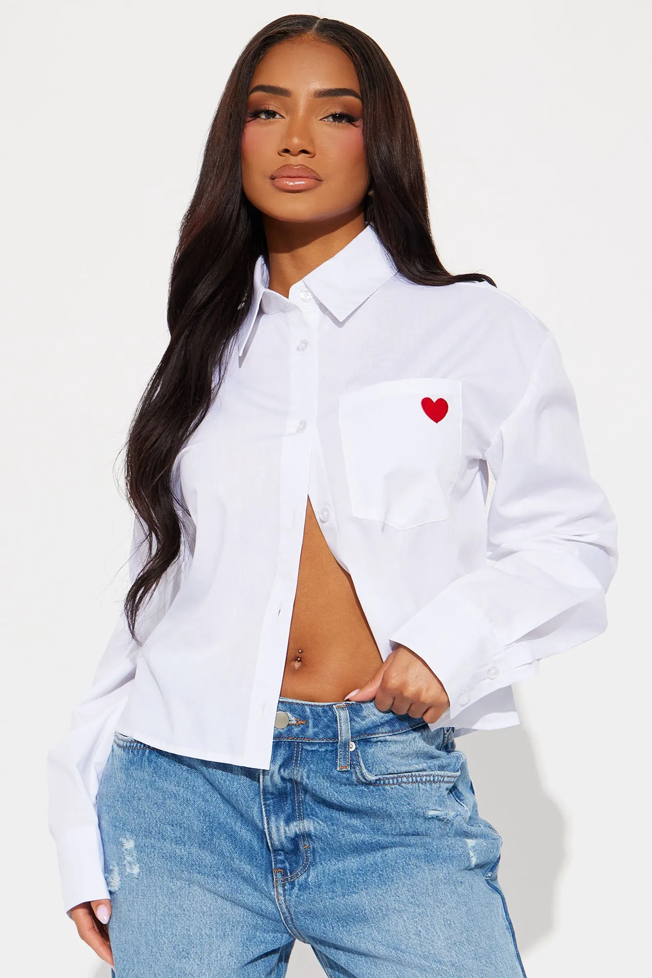 I Heart You Poplin Shirt - White sold by Fashion Nova