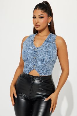 Out Of The Blue Studded Denim Vest - Medium Wash sold by Fashion Nova