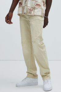 Walk Through Ripped Straight Pants - Khaki sold by Fashion Nova