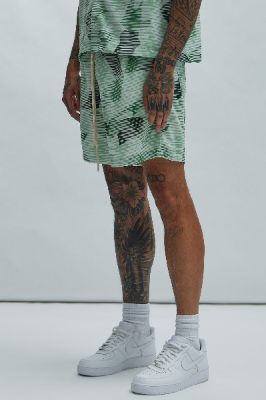 Baltic Textured Warmup Shorts - Green/combo sold by Fashion Nova