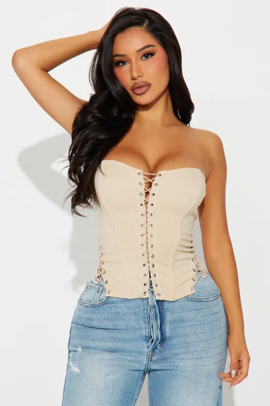 Lana Lace Up Corset Top - Sand sold by Fashion Nova