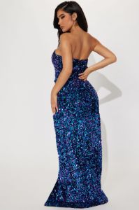 The One Sequin Maxi Dress - Blue/combo sold by Fashion Nova