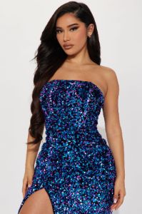 The One Sequin Maxi Dress - Blue/combo sold by Fashion Nova
