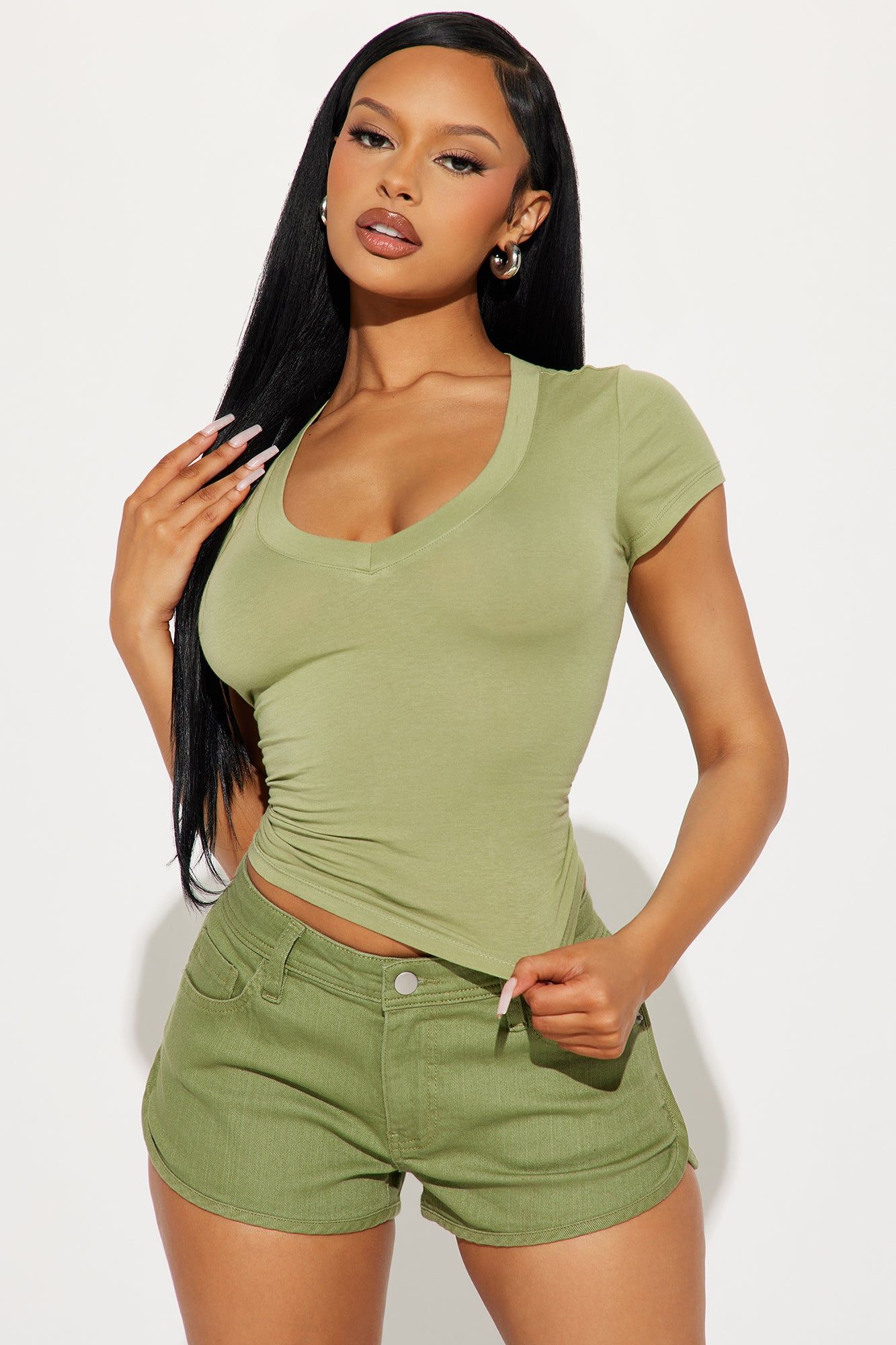 Ashley V-Neck Top - Green sold by Fashion Nova
