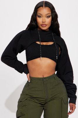 Never Too Much Crop Hoodie - Black made by Fashion Nova