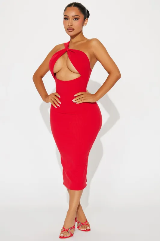 Melody Snatched Midi Dress - Red sold by Fashion Nova