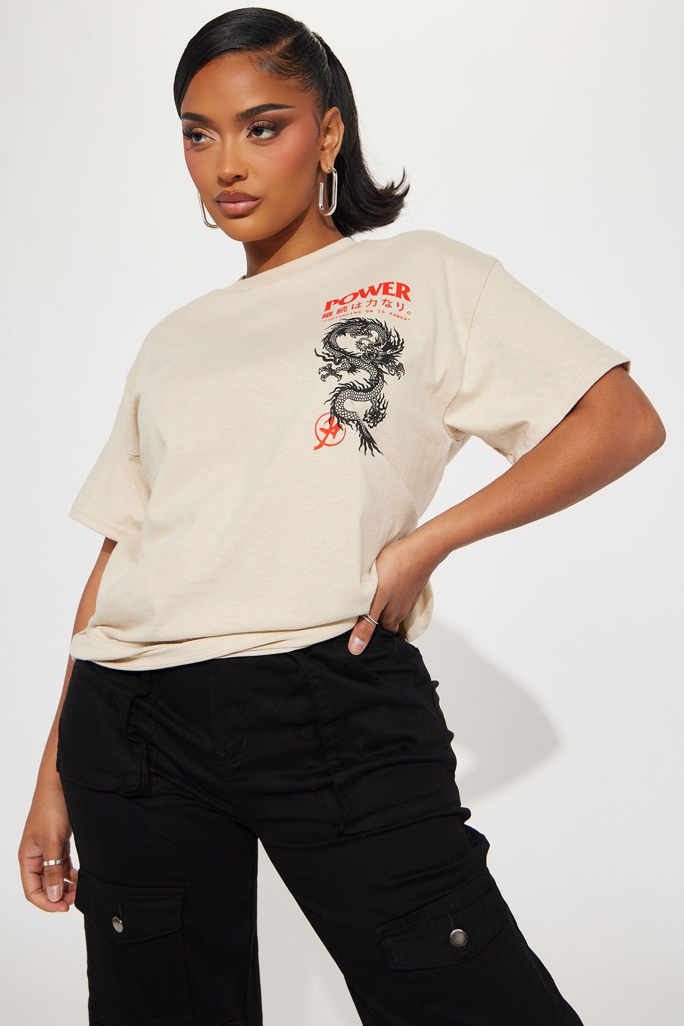 Power Unleased Dragon Tee - Taupe sold by Fashion Nova