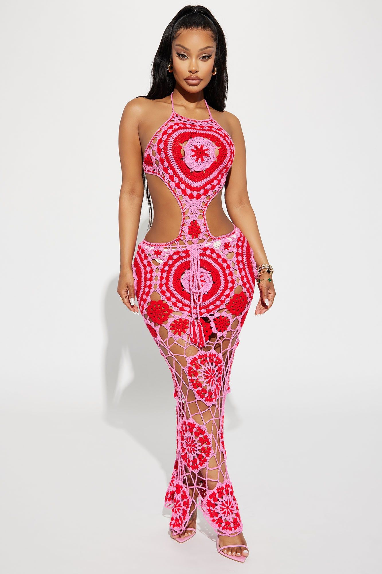 Lolita Crochet Maxi Dress - Pink/combo sold by Fashion Nova