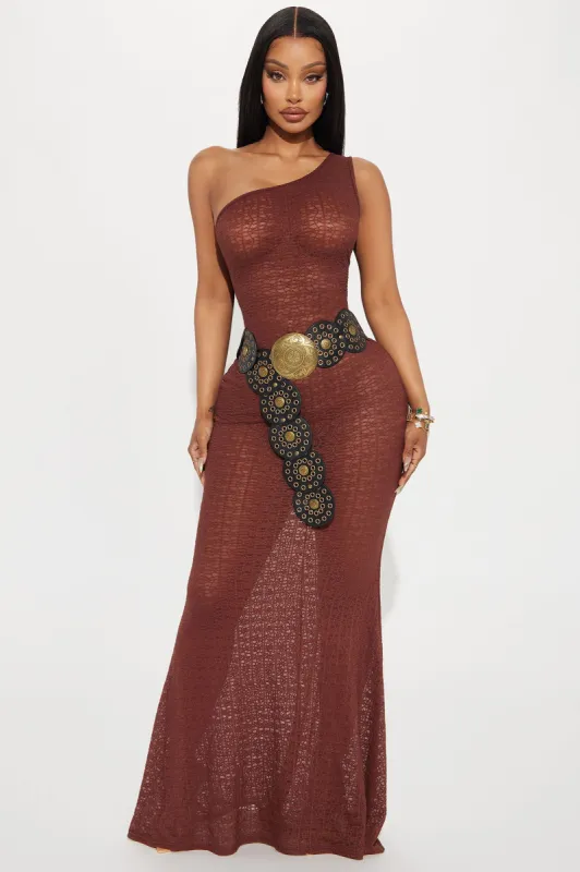 Dani Belted Maxi Dress - Chocolate sold by Fashion Nova