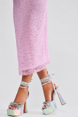 Savannah Platform Embellished Bow Heels - Silver made by Fashion Nova