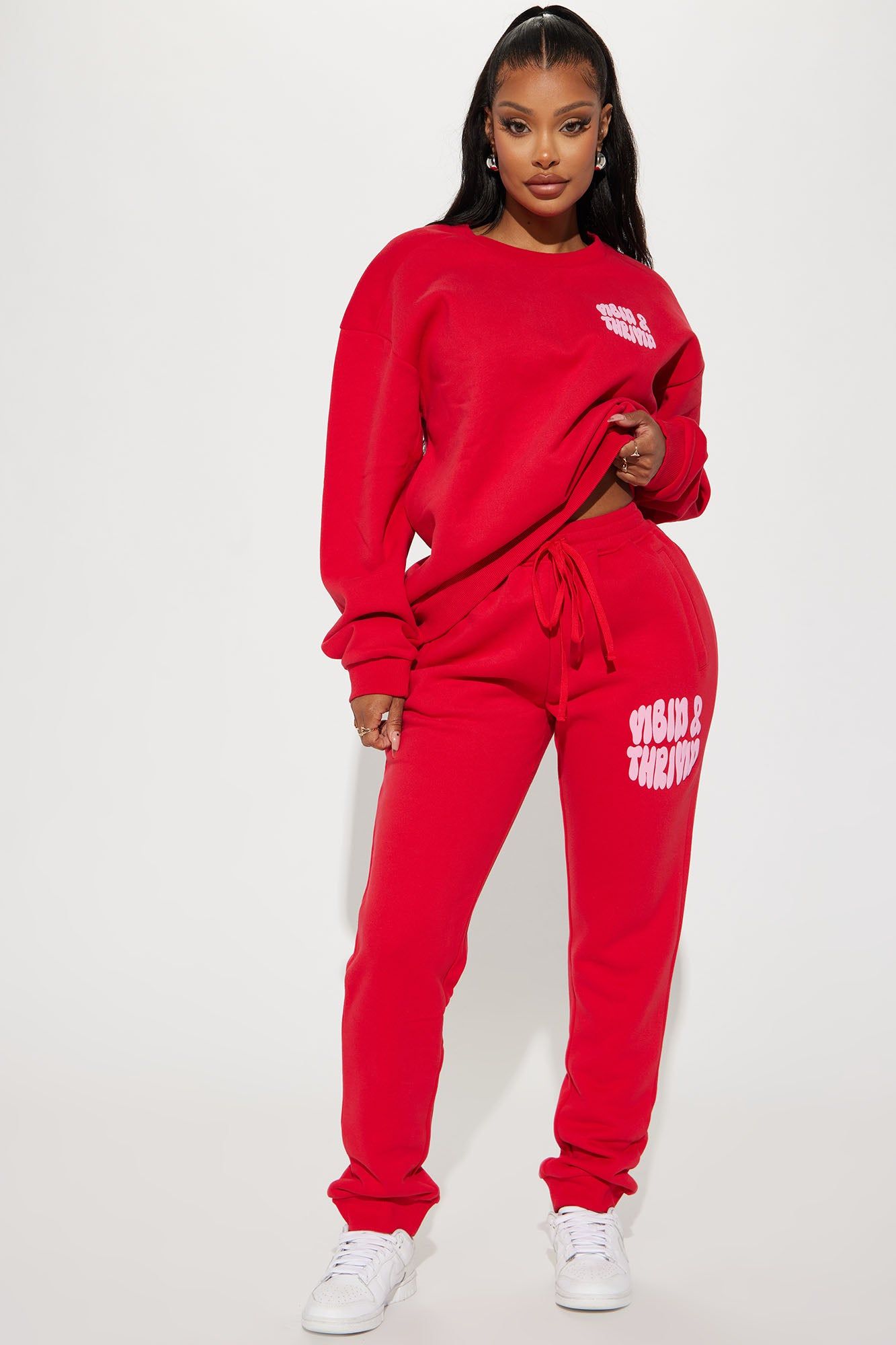 Vibin' & Thrivin' Puff Print Jogger - Red sold by Fashion Nova