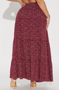 Caprina Floral Tiered Maxi Skirt - Red/combo sold by Fashion Nova