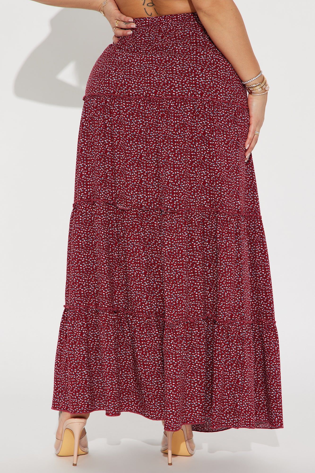 Caprina Floral Tiered Maxi Skirt - Red/combo sold by Fashion Nova product image thumbnail 3