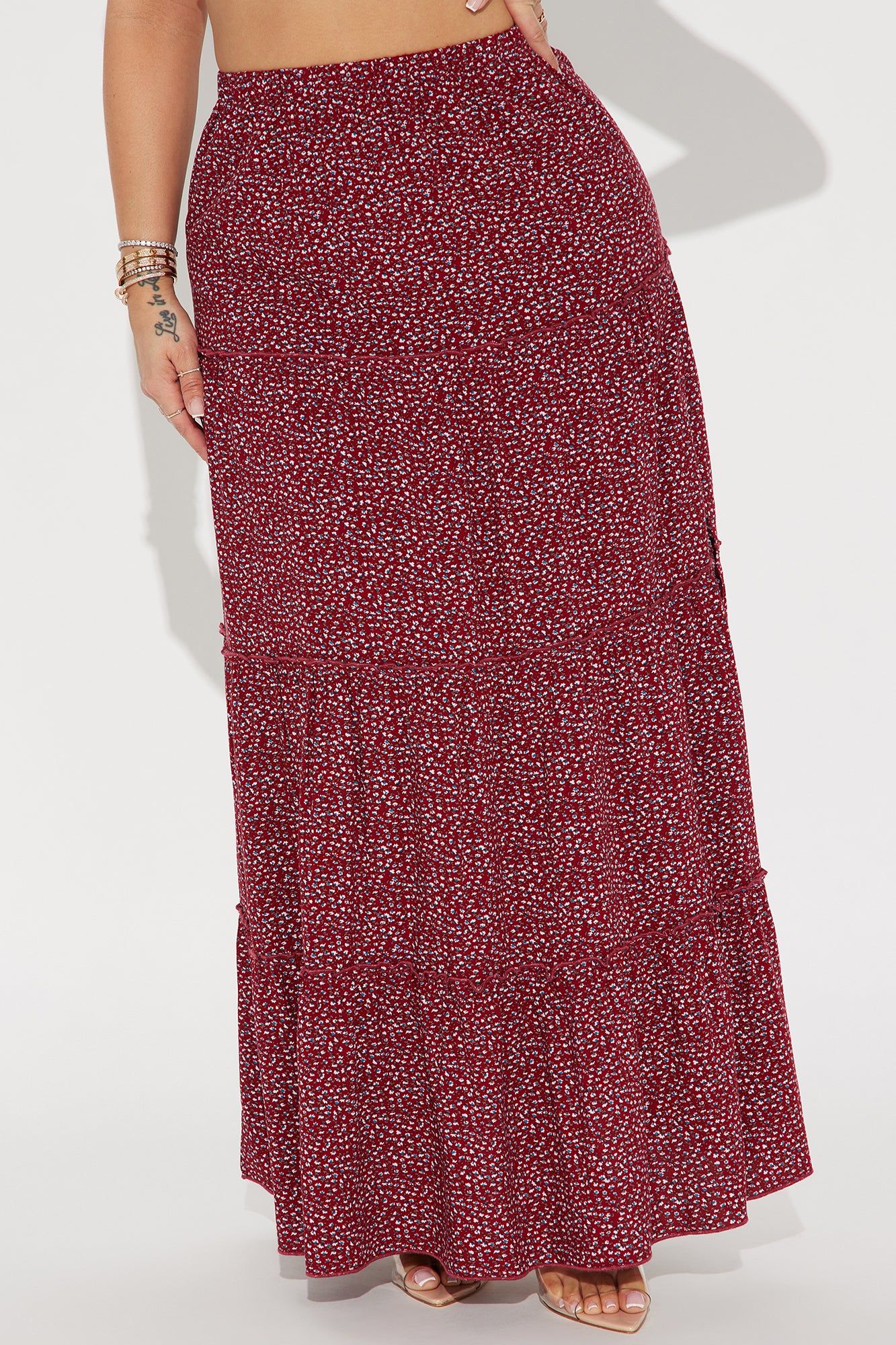 Caprina Floral Tiered Maxi Skirt - Red/combo sold by Fashion Nova product image thumbnail 2